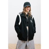 Unisex Jacket Retro Patchwork Coat Loose Lapel Sports Jacket